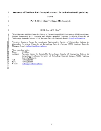 Más sobre Evaluación de los Parámetros de Resistencia No Lineales de la Roca para la Estimación de las Fuerzas de Perforación de Tuberías