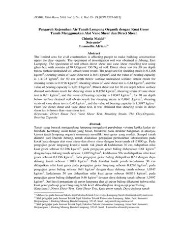 Más sobre Influencia de la Saturación del Agua en el Suelo Arcilloso Orgánico en la Resistencia al Corte del Suelo Usando el Dispositivo Vane Shear