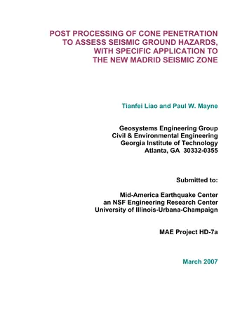 Más sobre Procesamiento Posterior de la Penetración del Cono para Evaluar Riesgos Sísmicos en el Suelo, con Aplicación Específica a