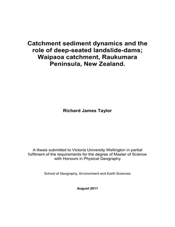 Más sobre Dinámica de Sedimentos de Cuenca y el Papel de las Presas de Deslizamientos Profundos; Waipaoa.