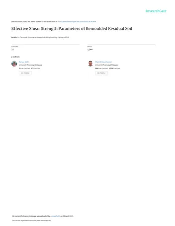 Más sobre Parámetros de Resistencia al Corte Efectiva de Suelo Residual Remodelado