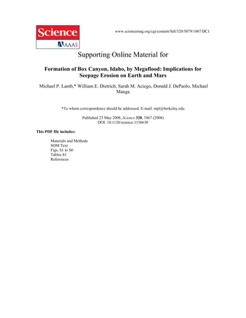 Más sobre Formación del Cañón Box, Idaho, por Inundaciones Gigantes: Implicaciones para la S.