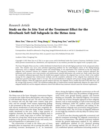 Más sobre Estudio sobre la Prueba In Situ del Efecto del Tratamiento para la Subrasante de Suelo Blando en la Ribera del Río en Hetao
